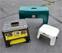 Plastic stools, one is tool carrier also