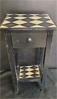 Cute Black & White Checkered Side Table w/ Drawer