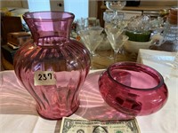 2 Cranberry Glass Vases