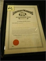 Laundry Workers Union Framed Certificate (16x23")