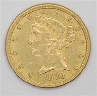 1881 $5 Gold Coin