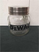 7 inch glass jar says Ball mason and DeWalt