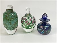 3 Art Glass Perfume Bottles - Signed