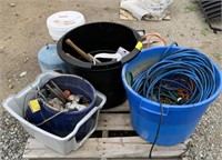 (BF) Pallet of extension cords, gardening tools,