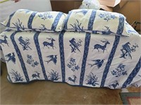 Blue & white brids/floral comforter & shams