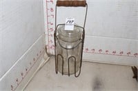 VINTAGE LOCK TOP BOTTLE AND CARRYING RACK