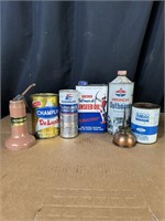 Lot of Vintage Oil Cans Unopened and Opened