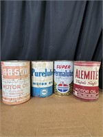 Lot of 4 Name Brand Vintage Oil Cans 5 Qts Empty
