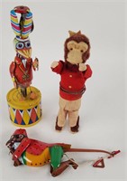 Tin Litho Windup Circus Duck, Hulu Hoop Monkey,