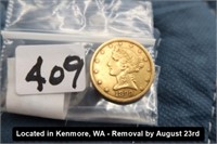 1899-S $5 LIBERTY HEAD GOLD COIN (.24187 OZ GOLD)