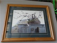 Basket with flowers on Pie safe picture 18 1/2" x