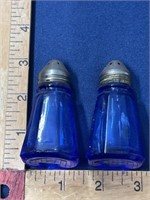 Vintage blue glass salt & pepper shakers