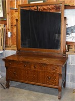 1820-40 Empire Mirrored Quarter Sawn Oak Dresser