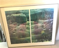 Original Framed "Ice Bloom"  Diptych Monoprint