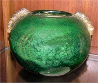 Mid Century Murano Green Art Glass Bowl Vase