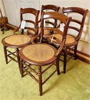 4 Cane Bottom Wood Chairs