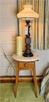 Marble Top Lamp Stand with Wood Lamp