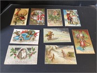 9 Vintage Christmas Holiday Santa Postcards.
