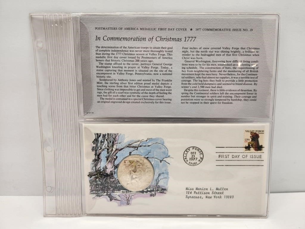 1977 First Day Cover w/ Sterling Silver Proof Meda