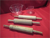 Wooden Rolling Pins 2 & 8 Cup Glass Measuring