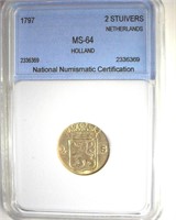 1797 2 Stuivers NNC MS64 Holland Netherlands