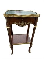 FRENCH MARBLE TOP BRONZE ADORNED TABLE