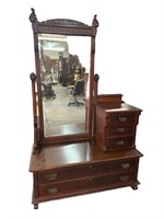 RARE WALNUT VICTORIAN CHEVEL DRESSER