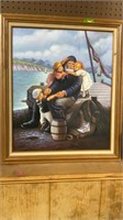 Captain with kids on the boat painting friend