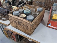 VTG OMO Co Wooden Crate w/Atlas Mason Jars