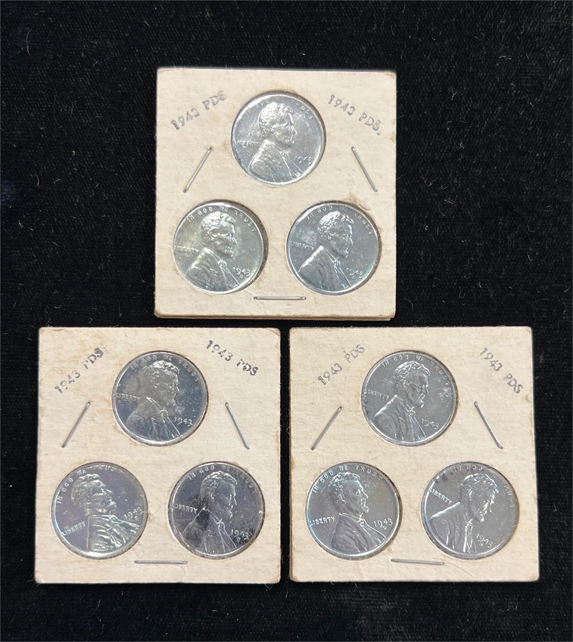 Three 1943 PDS Steel Penny Sets