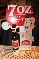 Holiday Beer Sign - Holds 7 oz Beer Bottle with Wo