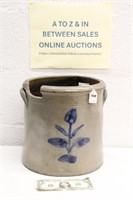 SALT GLAZE 3 GALLON CROCK WITH COBALT DESIGN