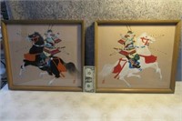 2 Unique Oriental Estate Art Horses fighting Signd