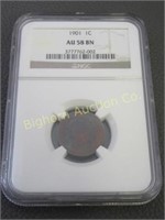 Indian Head Cent 1901: Graded AU58 BN