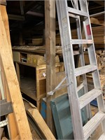 Wooden boxes, table & ladder