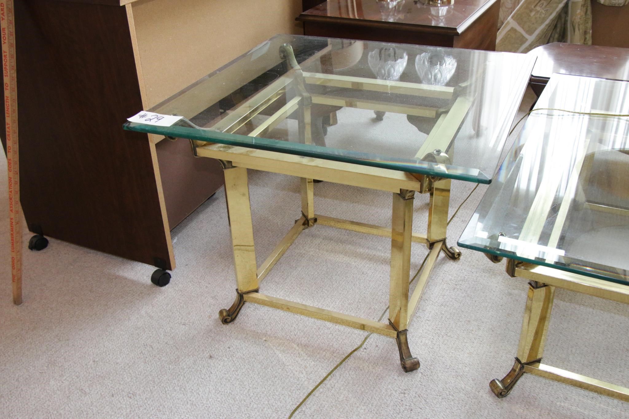 Bevilled Glass top Brass Side Table