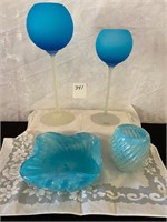 Murano Art Glass Candle Holders, Vase & Bowl