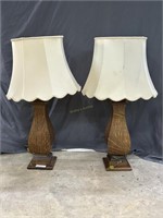 Pair Tiger Oak Table lamps RARE matching