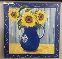 Sunflowers in Blue Pitcher on Canvas