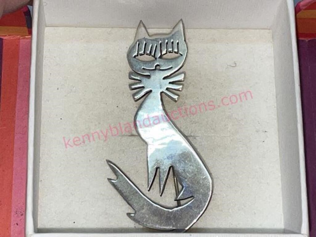 Mexico Sterling silver cat pendant / brooch (8.3g)