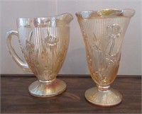 Carnival Glass Iris Pitcher & Vase