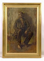 Józef Mitler oil painting on canvas, Barefoot Man,