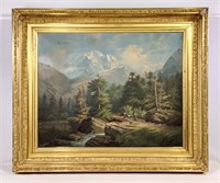 Oil painting signed M.V. Hugg, 1878, View of the