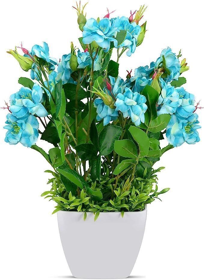 Fake Silk Flowers with Pot (13.7in, Blue