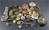 Pocket Watches, Watch, Buttons, Pints, Etc.