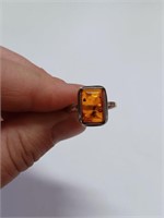 Vtg. Amber Colored Stone Ring Marked 925- 3.7g