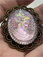 Vintage Iridized Lucite Cameo Brooch