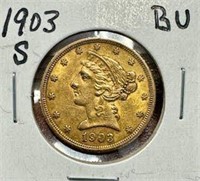 1903-S $5 Liberty Head Gold Coin - BU