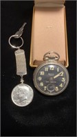 Wesclox pocket watch and 1974 Kennedy half key
