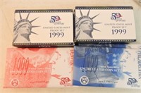 Lot of 4 - 1999 proof sets and 4 - 1999 mint sets
